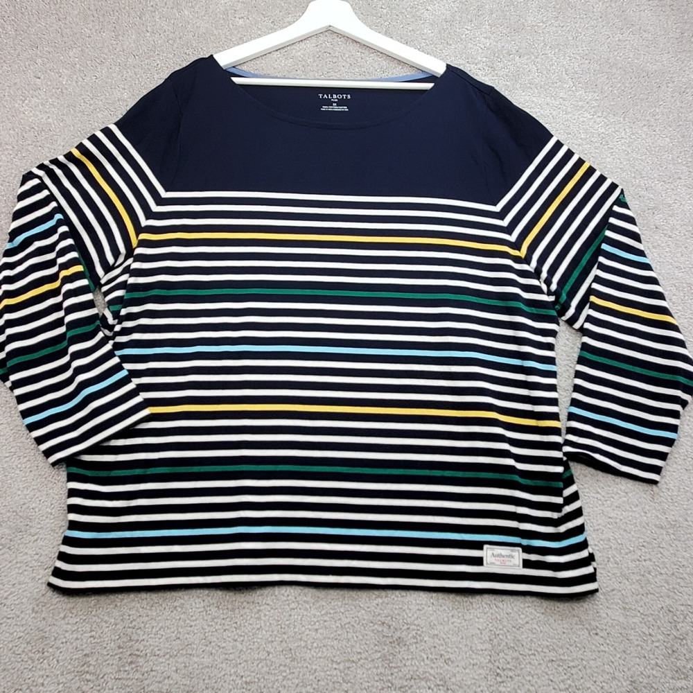 Talbots Blouse Top Womens 3X Blue Multi Striped Cotton Sailor Nautical Comfy - Picture 1 of 11